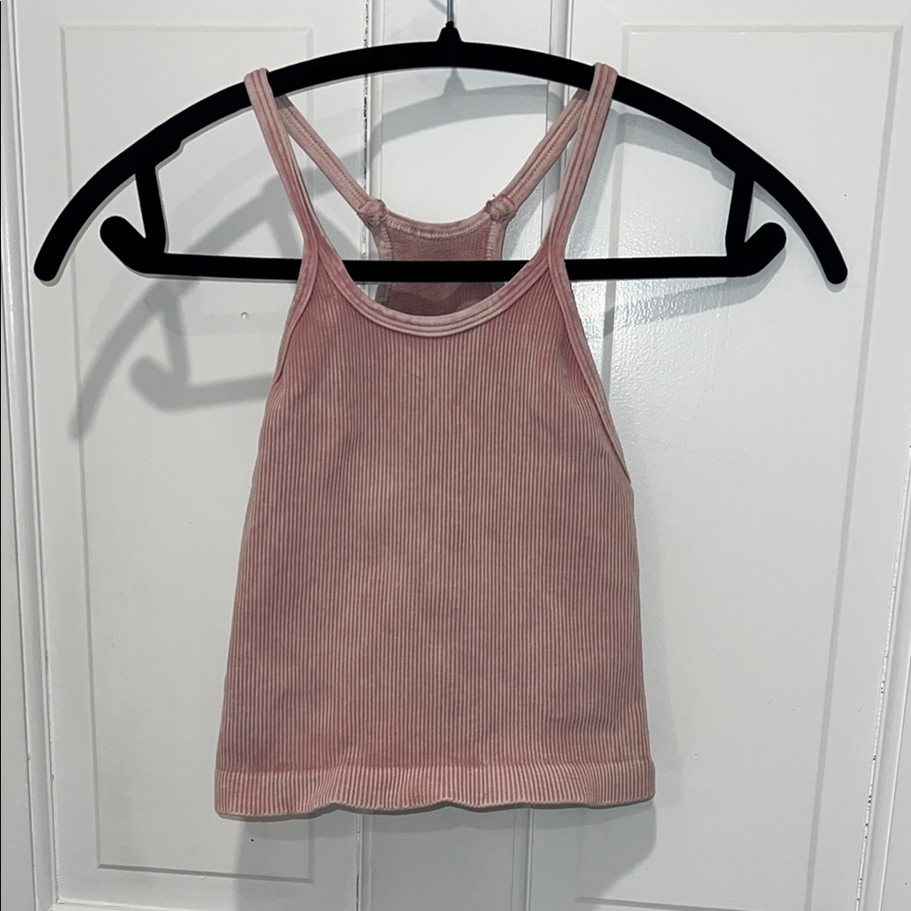 Soft Pink Sleeveless Crop Ribbed Tank Top